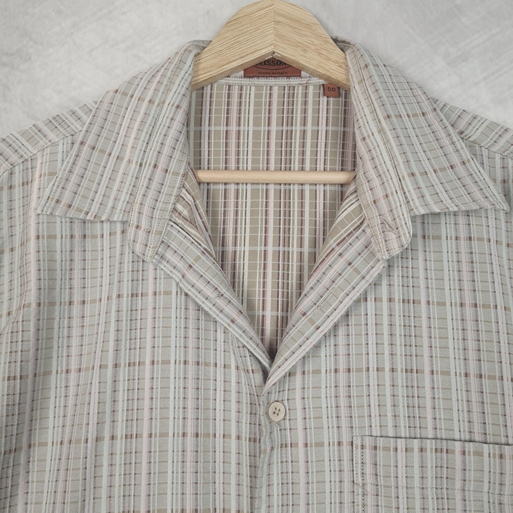 Missoni Shirt Mens IT 50 Beige Plaid Cotton Camel Button Up Italy Lightweight
